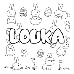 Coloring page first name LOUKA - Easter background