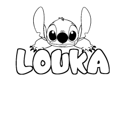 Coloring page first name LOUKA - Stitch background