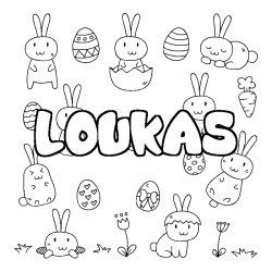 Coloring page first name LOUKAS - Easter background