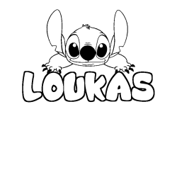 Coloring page first name LOUKAS - Stitch background