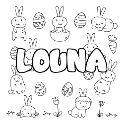Coloring page first name LOUNA - Easter background