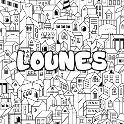 Coloring page first name LOUNES - City background