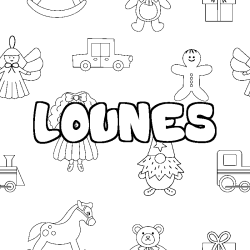 Coloring page first name LOUNES - Toys background