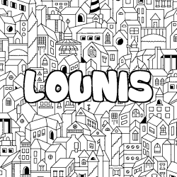 Coloring page first name LOUNIS - City background