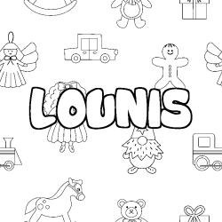 Coloring page first name LOUNIS - Toys background