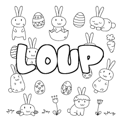 Coloring page first name LOUP - Easter background
