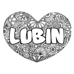 Coloring page first name LUBIN - Heart mandala background