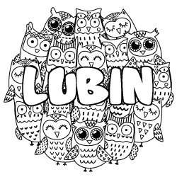 Coloring page first name LUBIN - Owls background