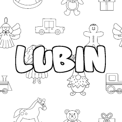 Coloring page first name LUBIN - Toys background
