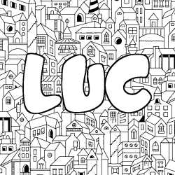 Coloring page first name LUC - City background