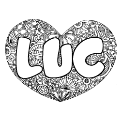 Coloring page first name LUC - Heart mandala background