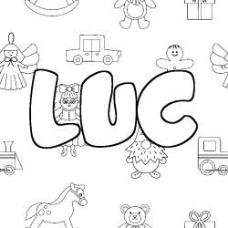 Coloring page first name LUC - Toys background