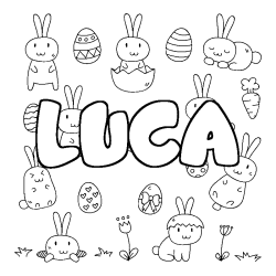 Coloring page first name LUCA - Easter background