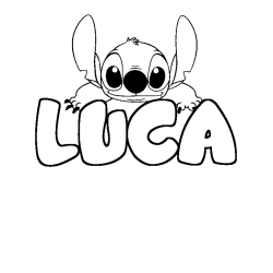 Coloring page first name LUCA - Stitch background