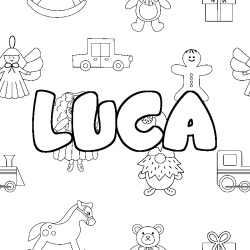 Coloring page first name LUCA - Toys background