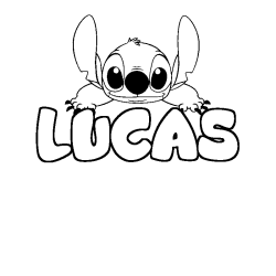 Coloring page first name LUCAS - Stitch background