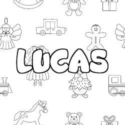 Coloring page first name LUCAS - Toys background