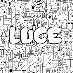 Coloring page first name LUCE - City background
