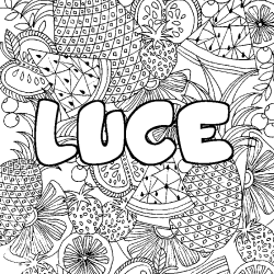 Coloring page first name LUCE - Fruits mandala background