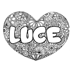 Coloring page first name LUCE - Heart mandala background