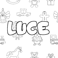 Coloring page first name LUCE - Toys background