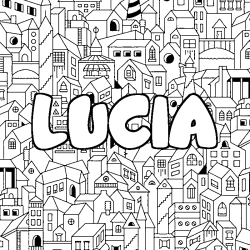 Coloring page first name LUCIA - City background