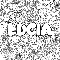 Coloring page first name LUCIA - Fruits mandala background