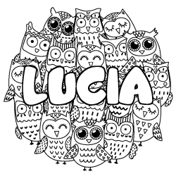 Coloring page first name LUCIA - Owls background