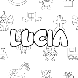Coloring page first name LUCIA - Toys background