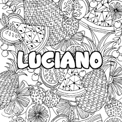 Coloring page first name LUCIANO - Fruits mandala background