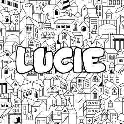 Coloring page first name LUCIE - City background