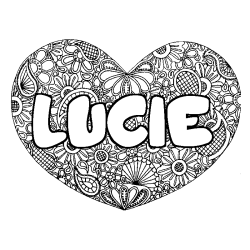 Coloring page first name LUCIE - Heart mandala background