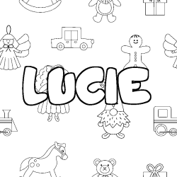 Coloring page first name LUCIE - Toys background