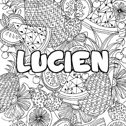 Coloring page first name LUCIEN - Fruits mandala background