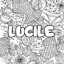 Coloring page first name LUCILE - Fruits mandala background