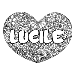 Coloring page first name LUCILE - Heart mandala background