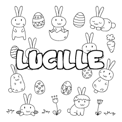 Coloring page first name LUCILLE - Easter background