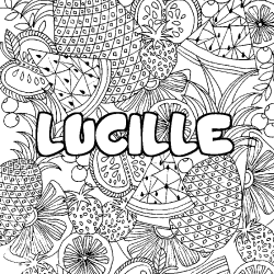 Coloring page first name LUCILLE - Fruits mandala background