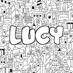 Coloring page first name LUCY - City background