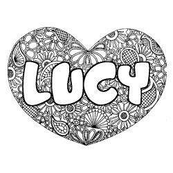 Coloring page first name LUCY - Heart mandala background