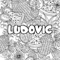 Coloring page first name LUDOVIC - Fruits mandala background