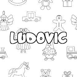 Coloring page first name LUDOVIC - Toys background