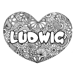 Coloring page first name LUDWIG - Heart mandala background