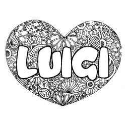 Coloring page first name LUIGI - Heart mandala background