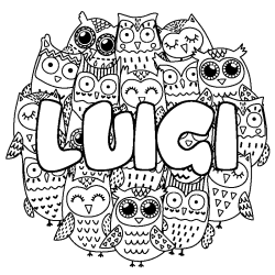 Coloring page first name LUIGI - Owls background