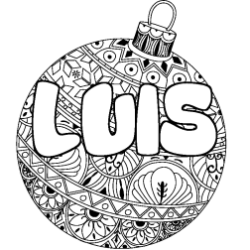 Coloring page first name LUIS - Christmas tree bulb background