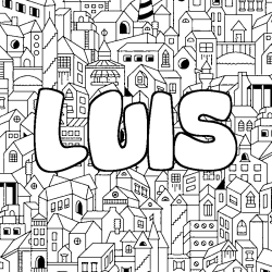 Coloring page first name LUIS - City background