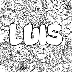 Coloring page first name LUIS - Fruits mandala background