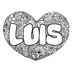 Coloring page first name LUIS - Heart mandala background