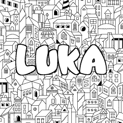 Coloring page first name LUKA - City background